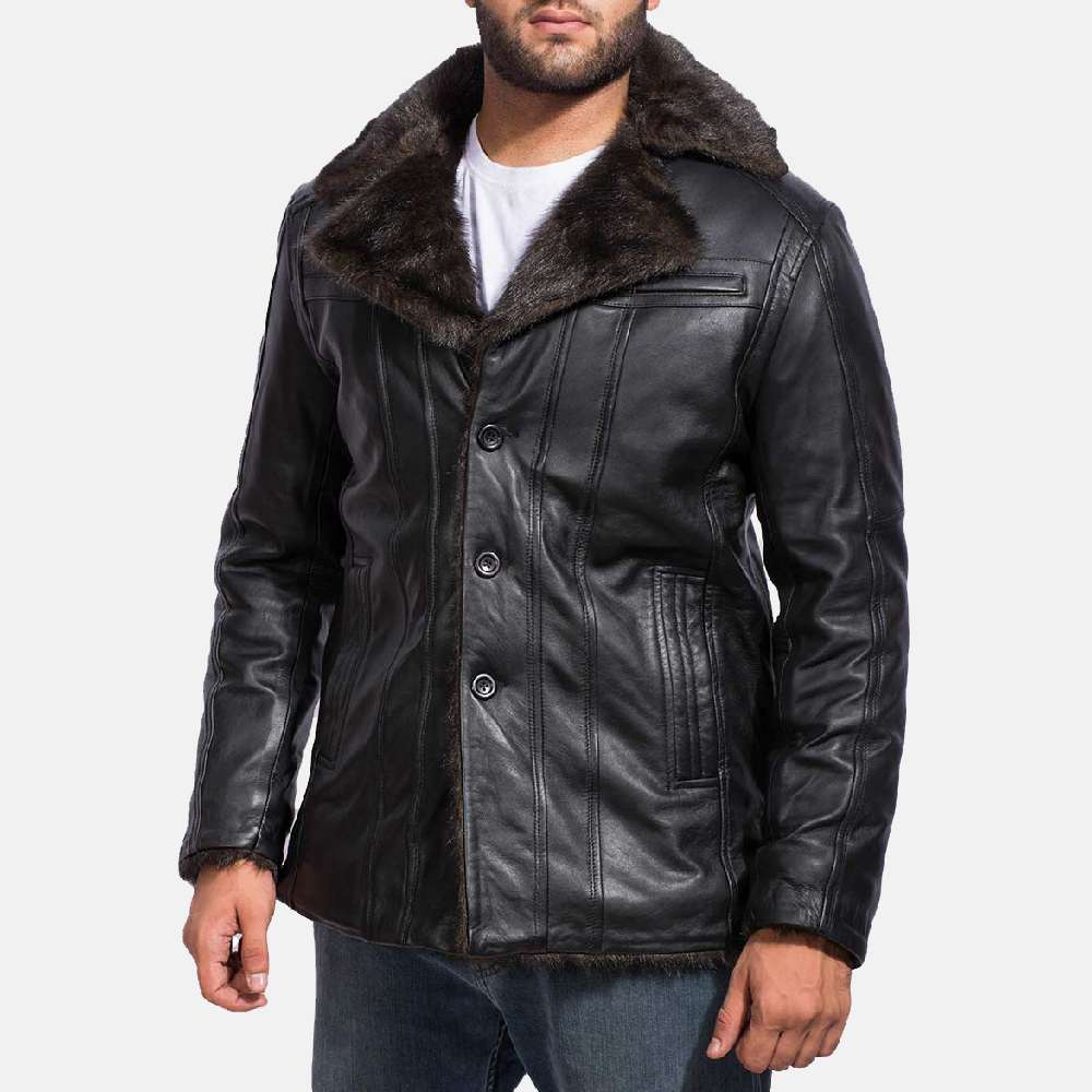 Furcliff Black Leather Coat - Image 2