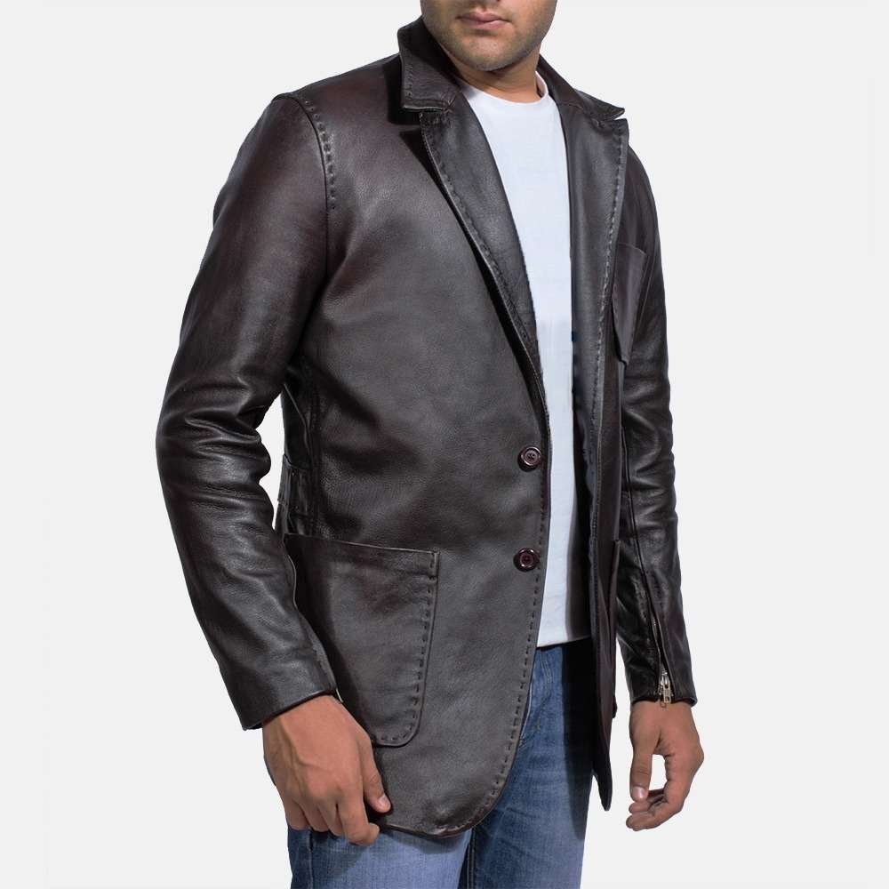 Wine Black Leather Blazer - Image 4