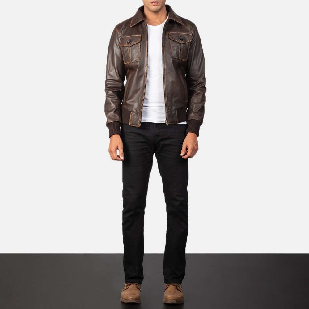 Aaron Brown Leather Bomber Jacket - Image 6