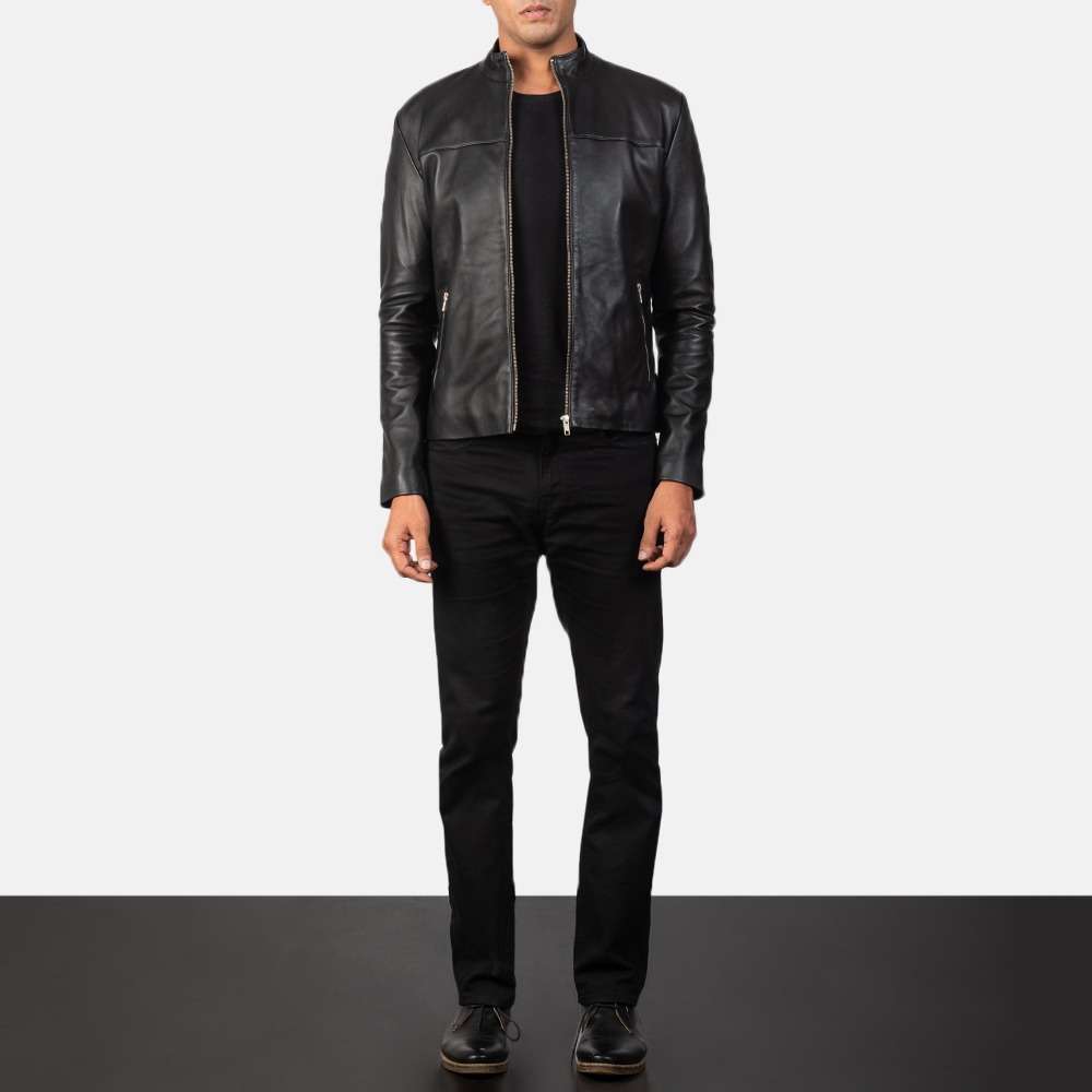 Adornica Black Leather Biker Jacket - Image 4