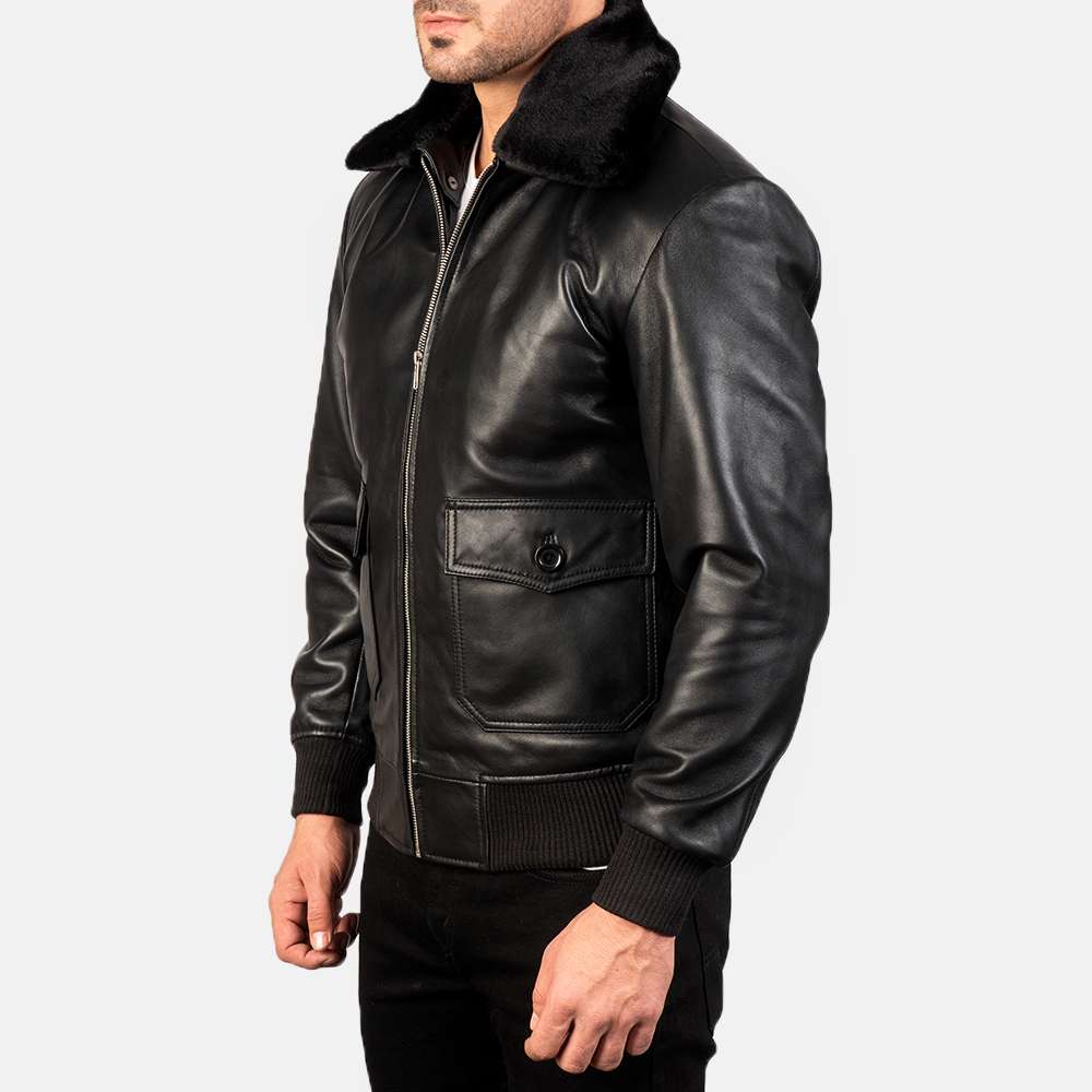 Airin G-1 Black Leather Bomber Jacket - Image 3