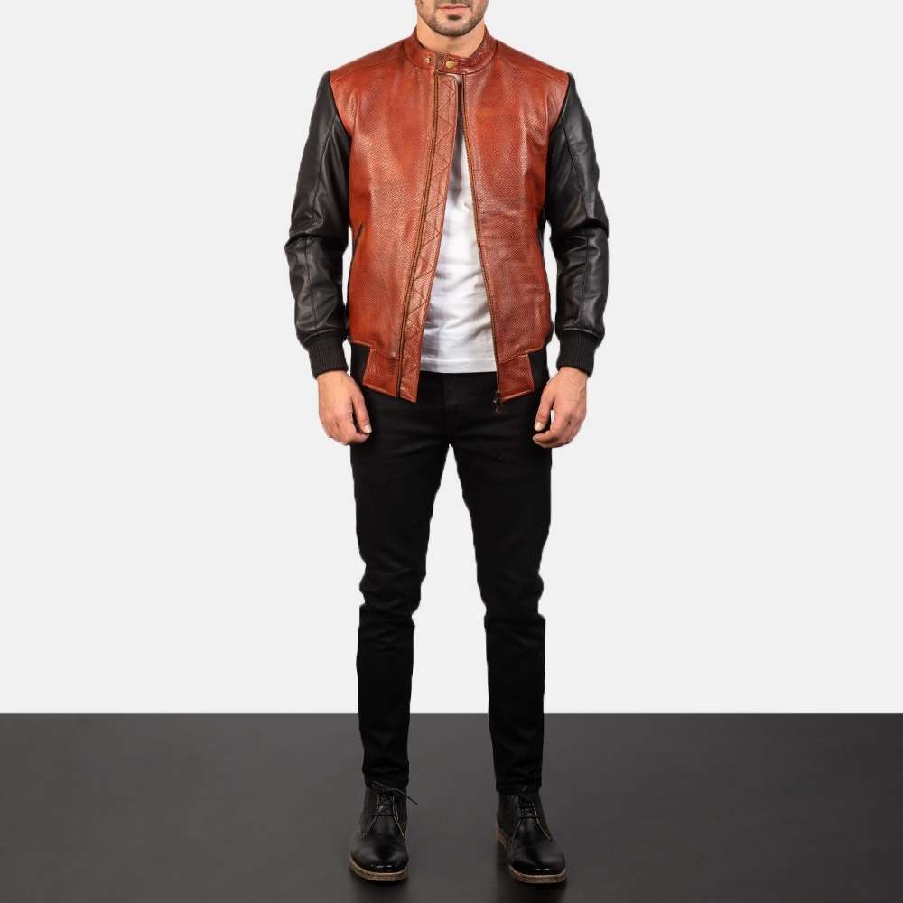Avan Black & Maroon Leather Bomber Jacket - Image 6