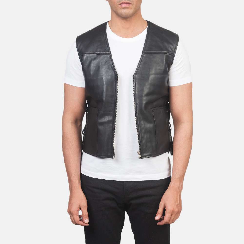 Brandon Black Leather Vest - Image 6