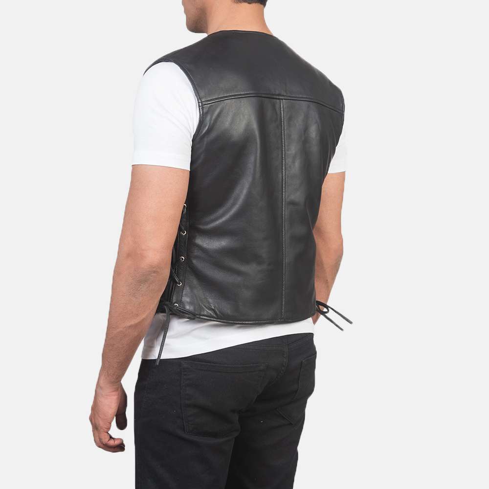 Brandon Black Leather Vest - Image 2