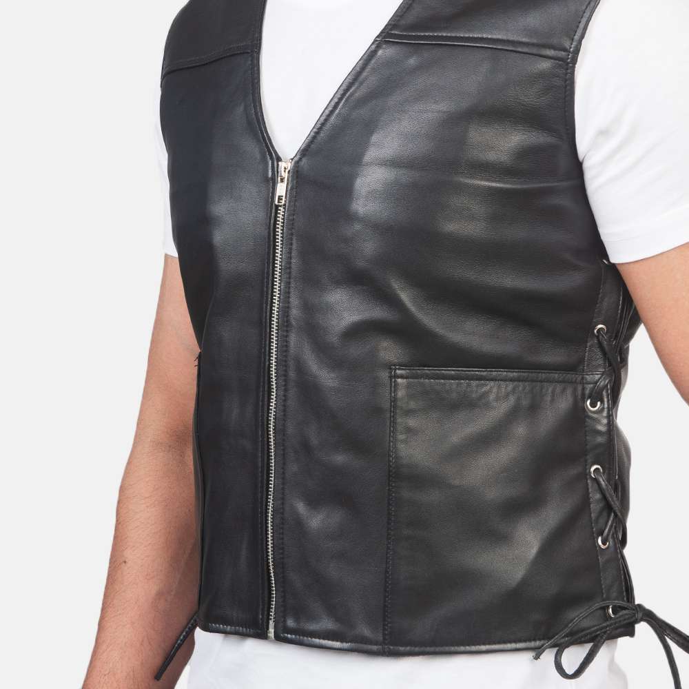 Brandon Black Leather Vest - Image 3