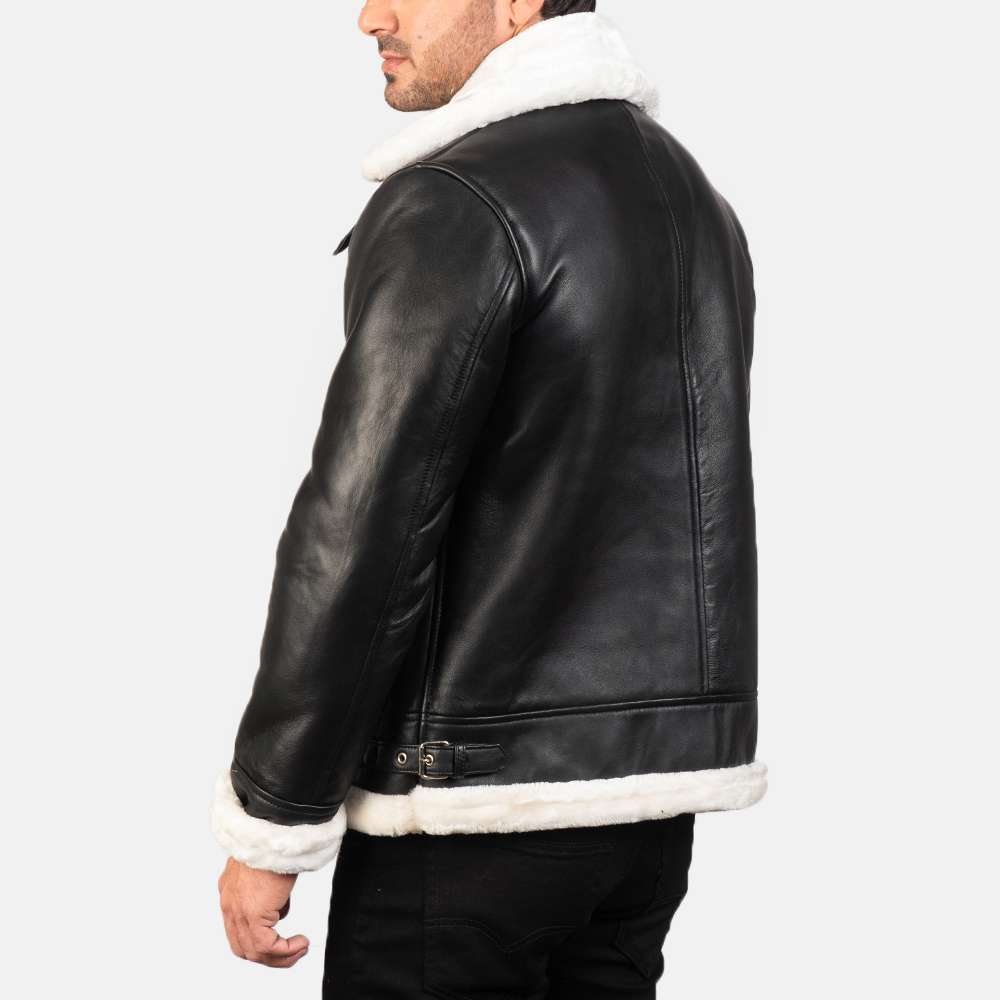 Francis B-3 Black & White Leather Bomber Jacket - Image 2