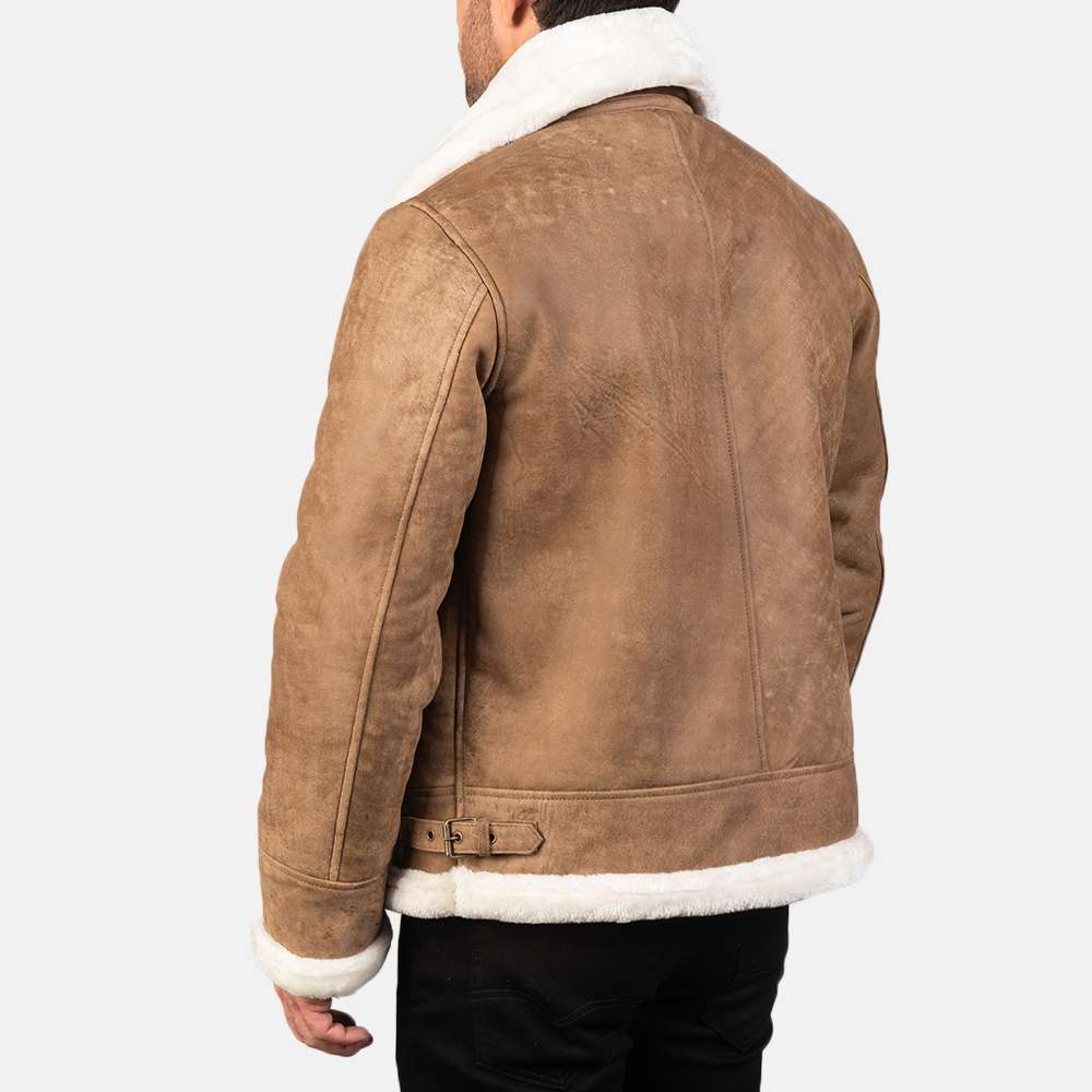 Francis B-3 Distressed Brown Leather Bomber Jacket - Image 5