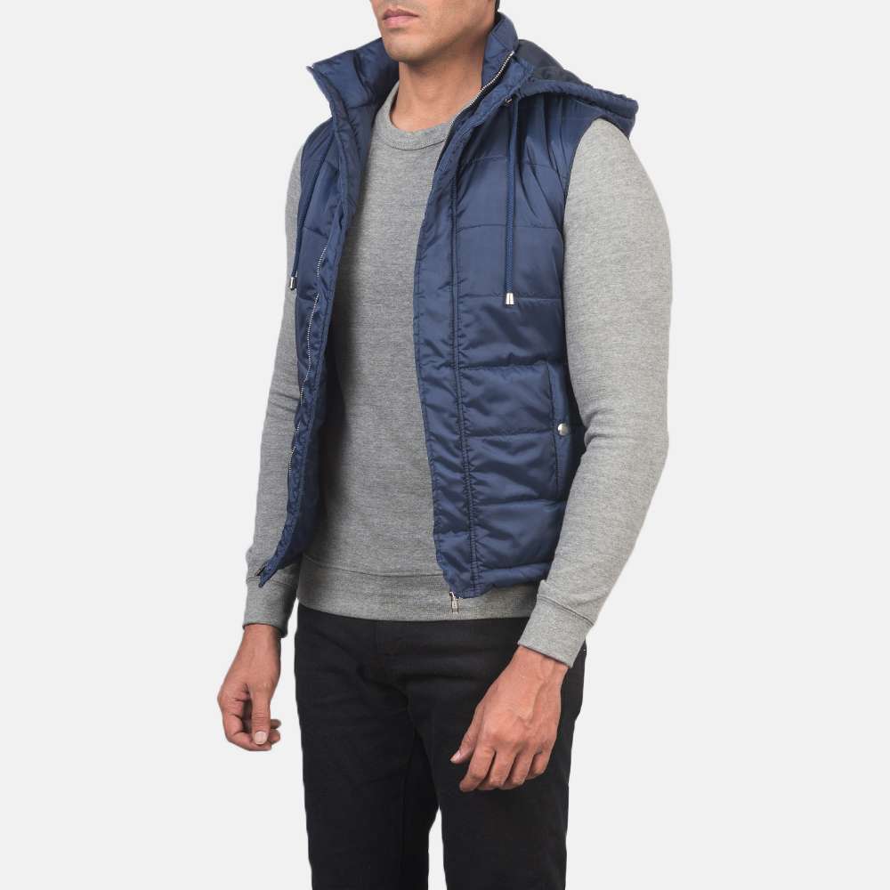Fuston Blue Hooded Puffer Vest - Image 5