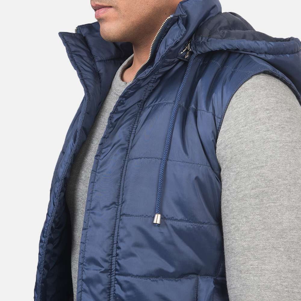Fuston Blue Hooded Puffer Vest - Image 4