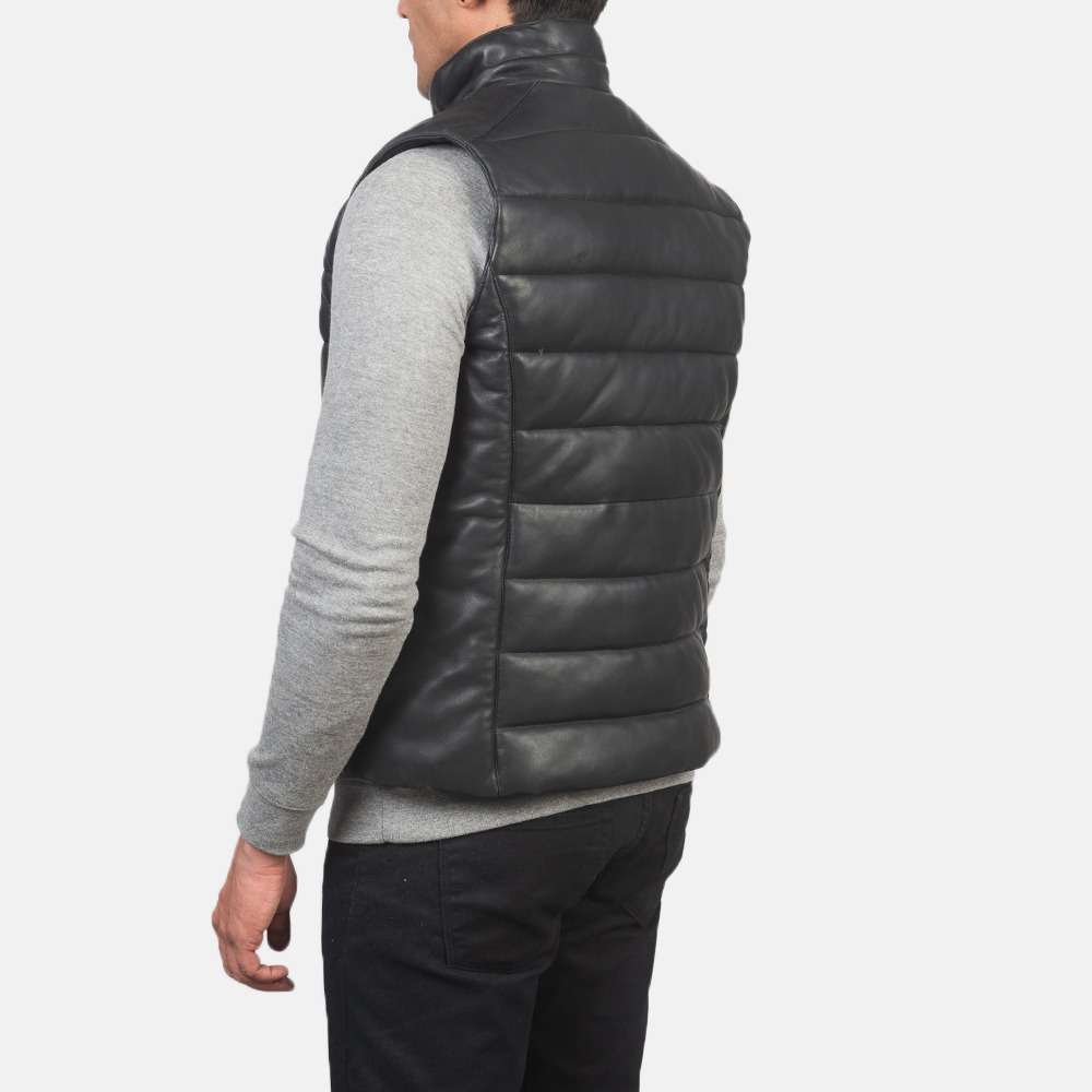 Reeves Black Leather Puffer Vest - Image 4