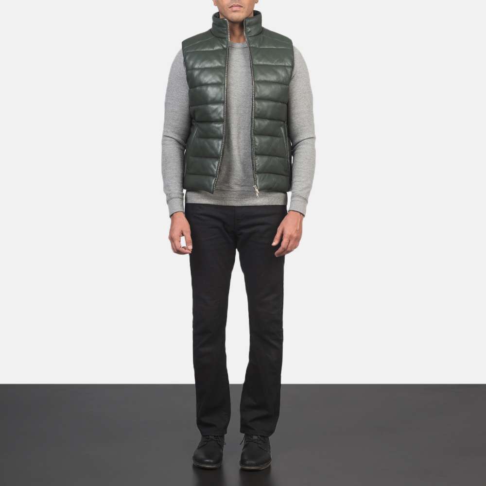 Reeves Green Leather Puffer Vest - Image 3