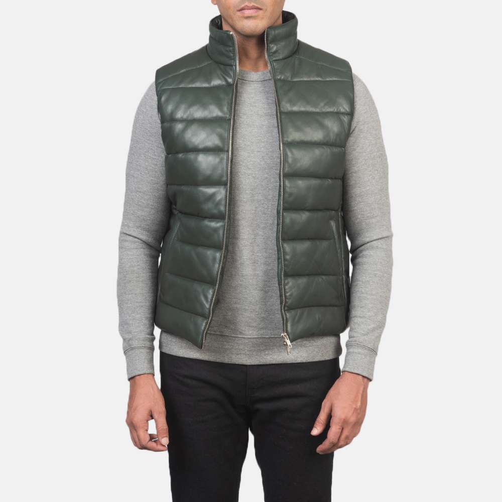 Reeves Green Leather Puffer Vest - Image 2
