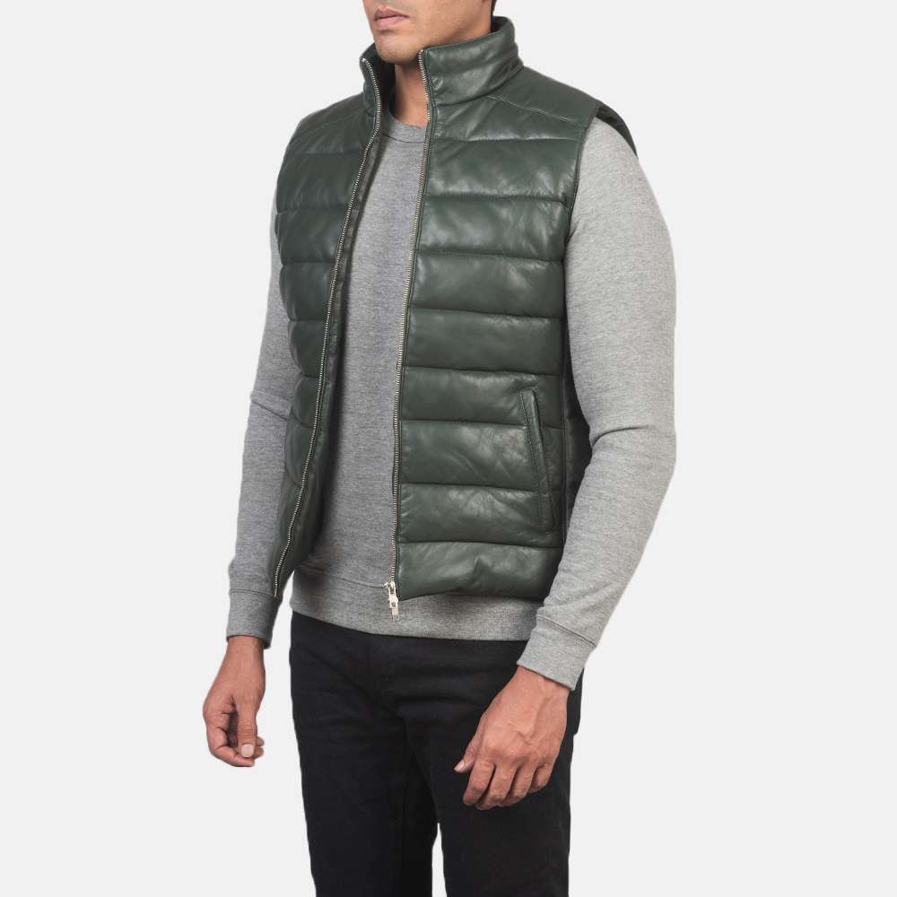 Reeves Green Leather Puffer Vest - Image 6