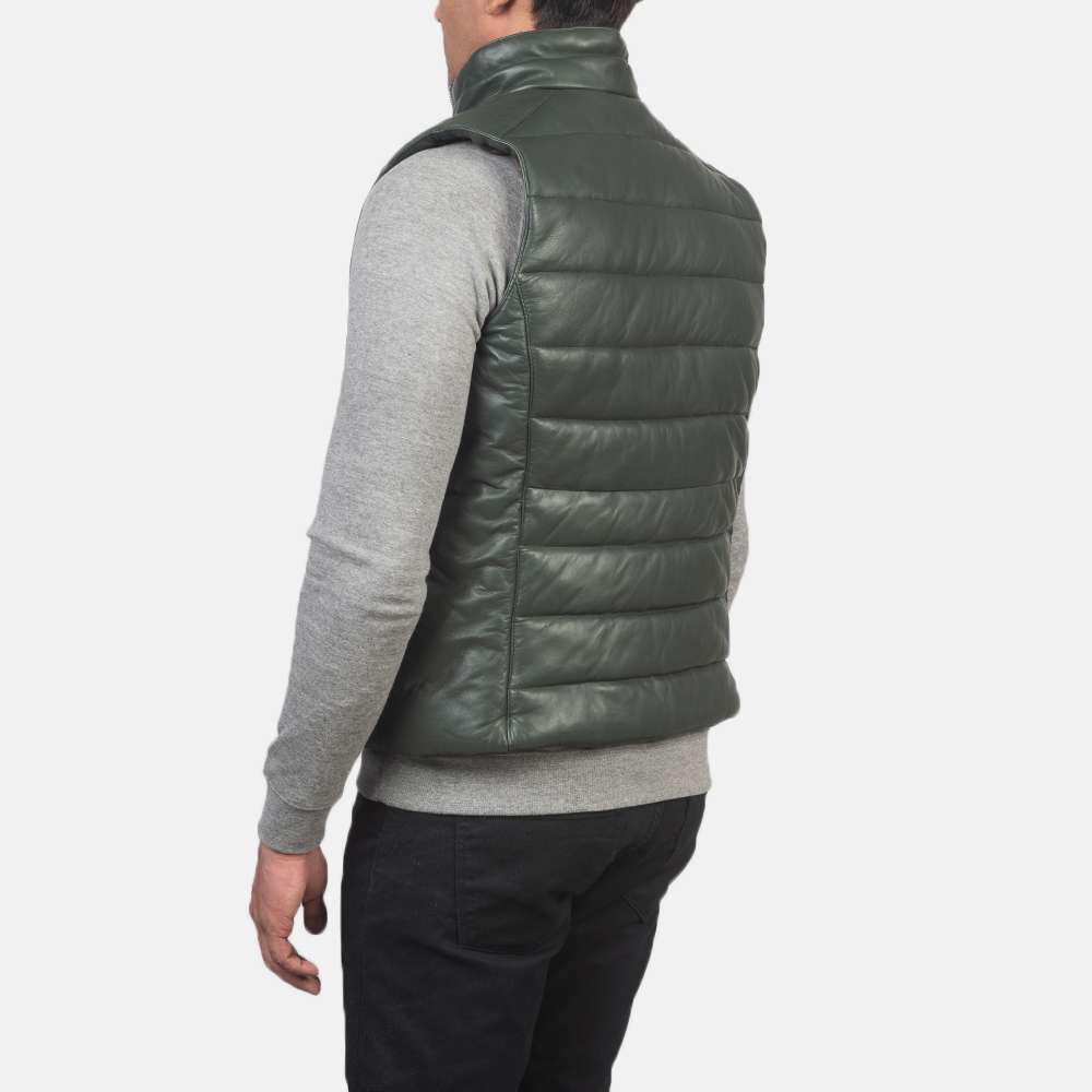 Reeves Green Leather Puffer Vest - Image 5