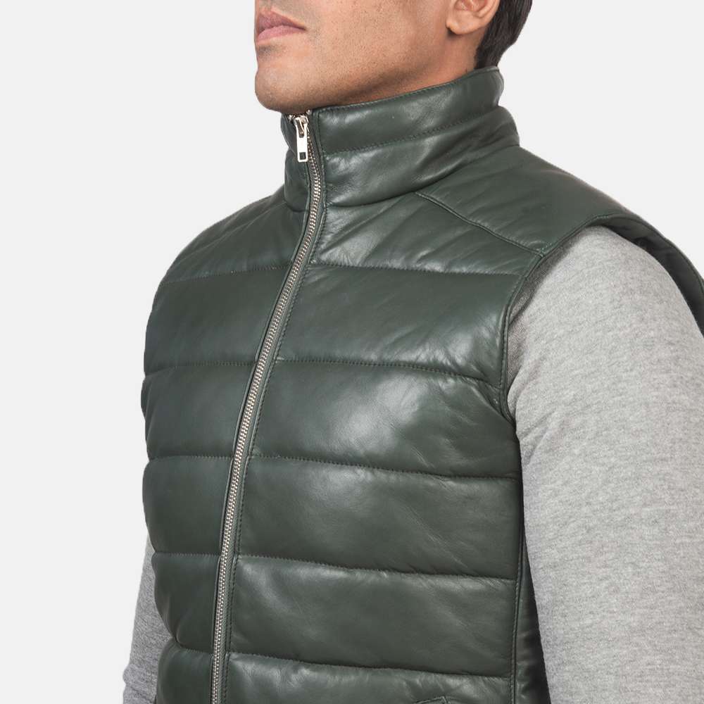 Reeves Green Leather Puffer Vest - Image 4
