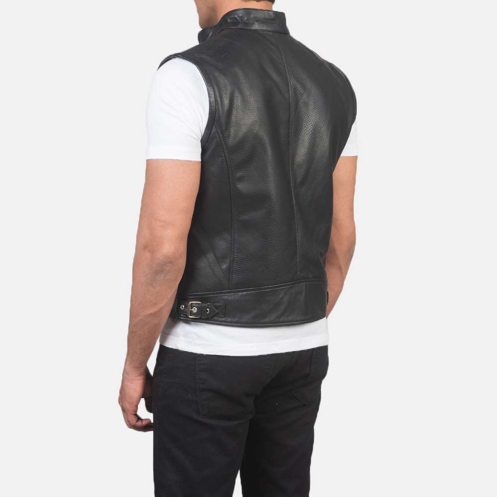 Roland Black Leather Biker Vest - Image 4