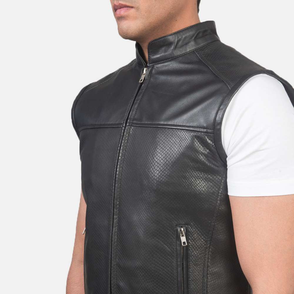 Roland Black Leather Biker Vest - Image 3