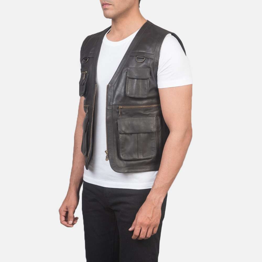 Safari Brown Leather Vest - Image 2