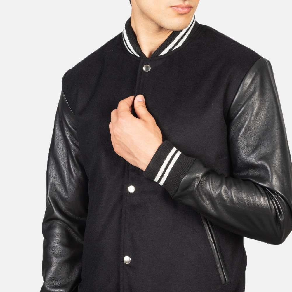 Vaxton Black Striped Hybrid Varsity Jacket - Image 2