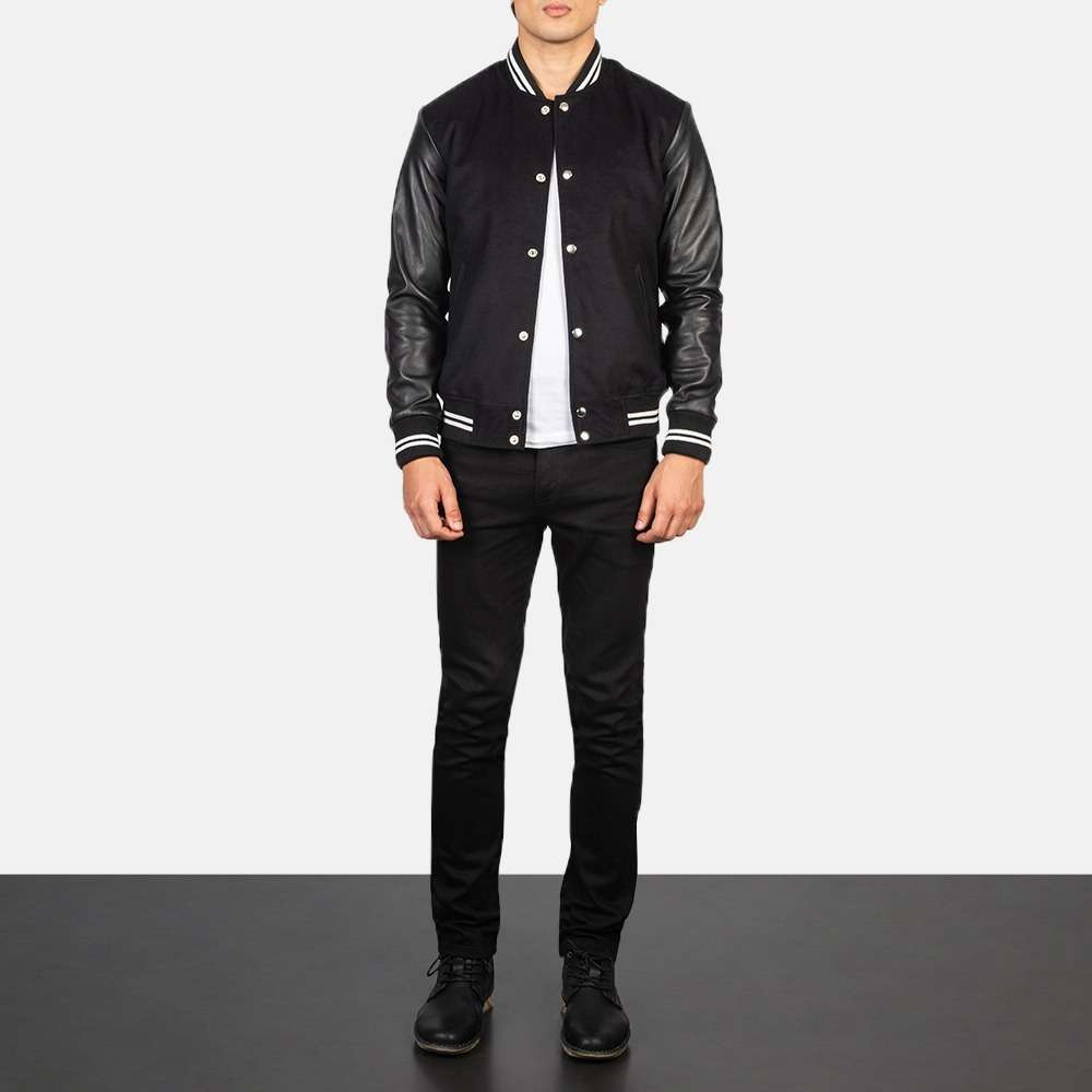 Vaxton Black Striped Hybrid Varsity Jacket - Image 3