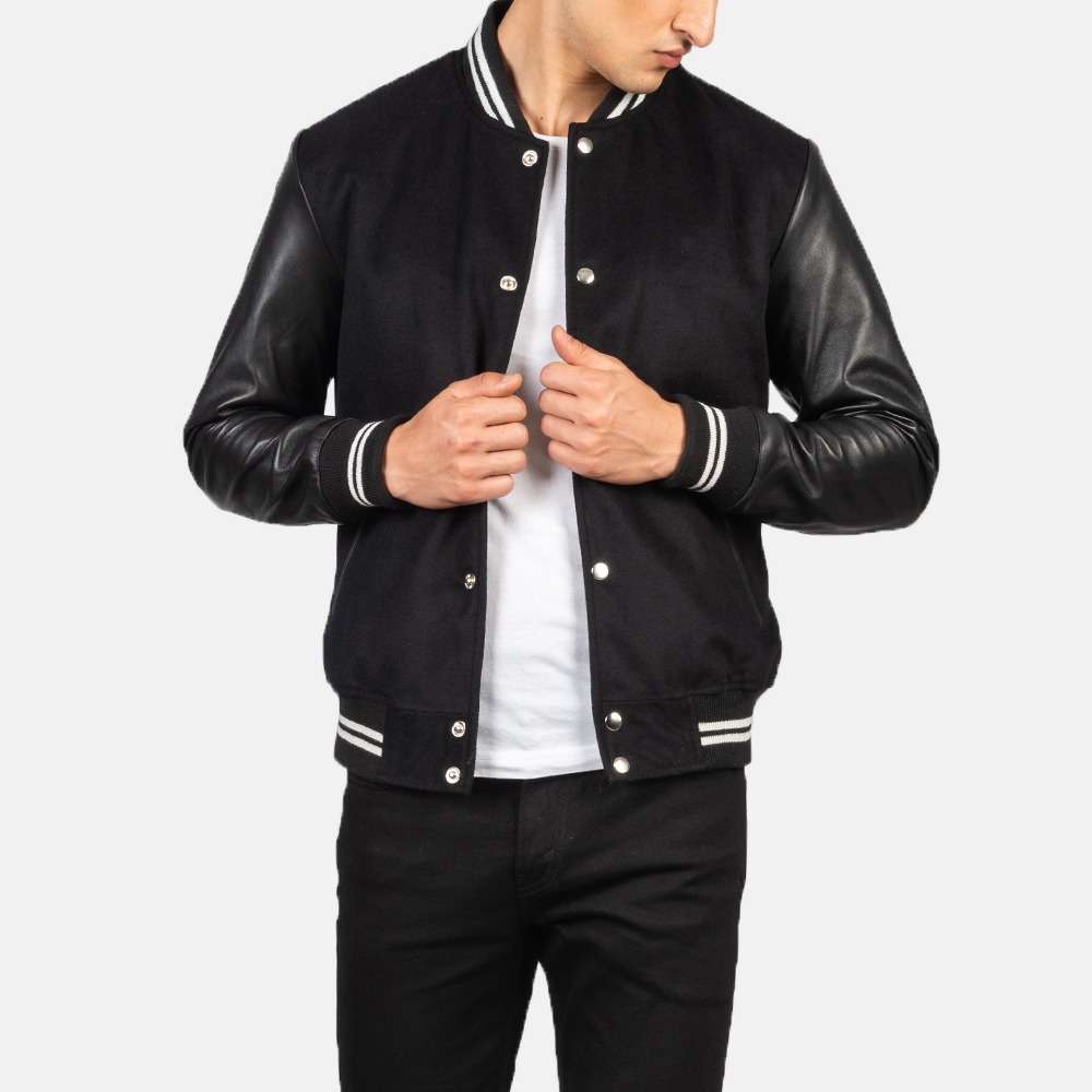 Vaxton Black Striped Hybrid Varsity Jacket - Image 6