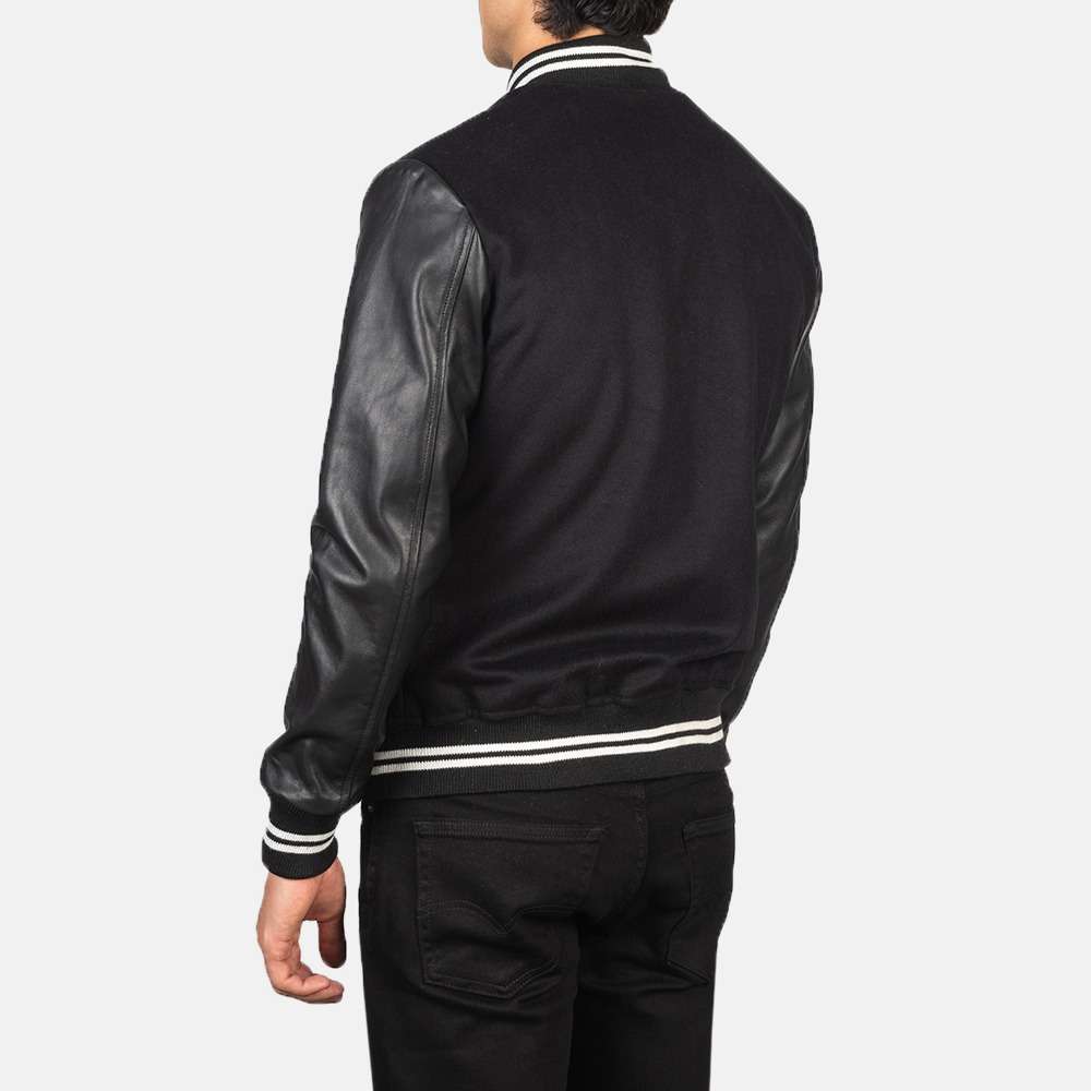Vaxton Black Striped Hybrid Varsity Jacket - Image 4