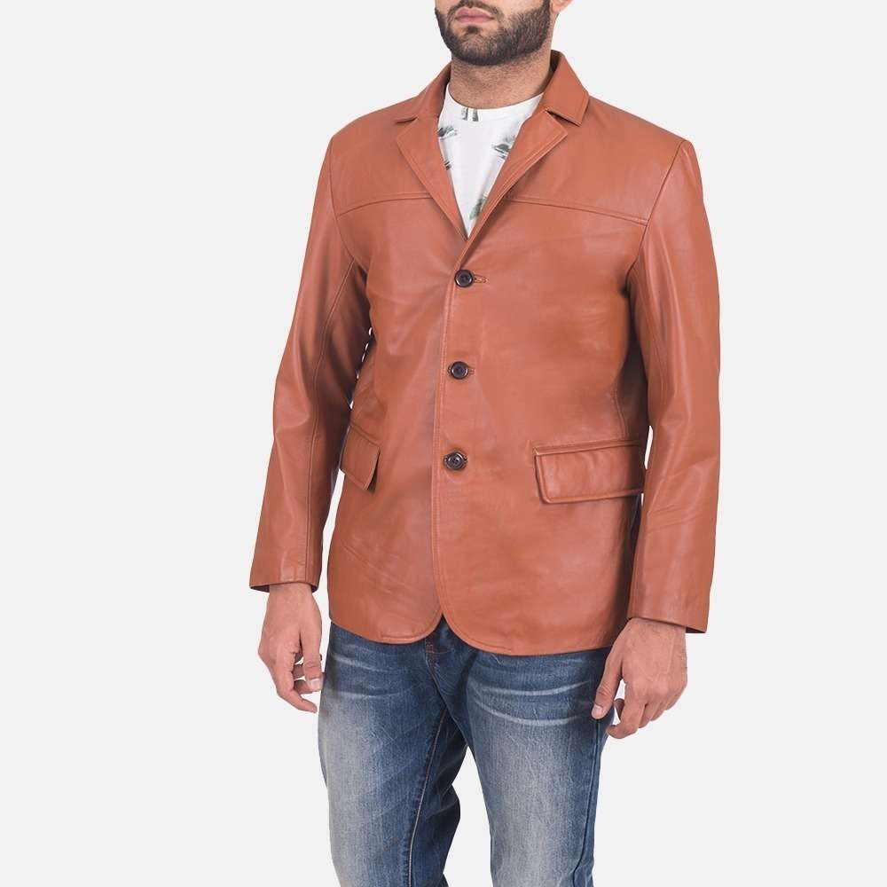 James Tan Brown Leather Blazer - Image 5