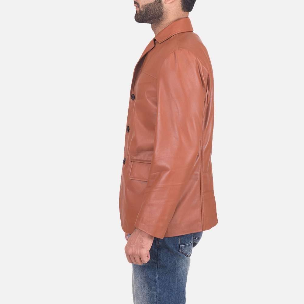 James Tan Brown Leather Blazer - Image 4
