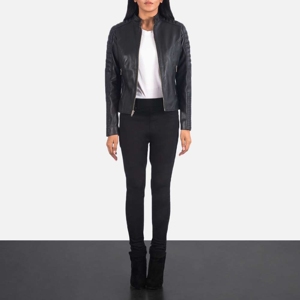 Adalyn Quilted Black Leather Biker Jacket - Image 6