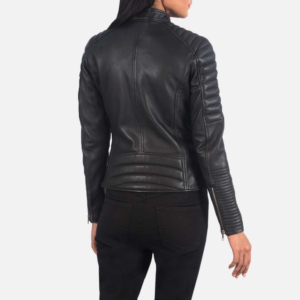 Adalyn Quilted Black Leather Biker Jacket - Image 3