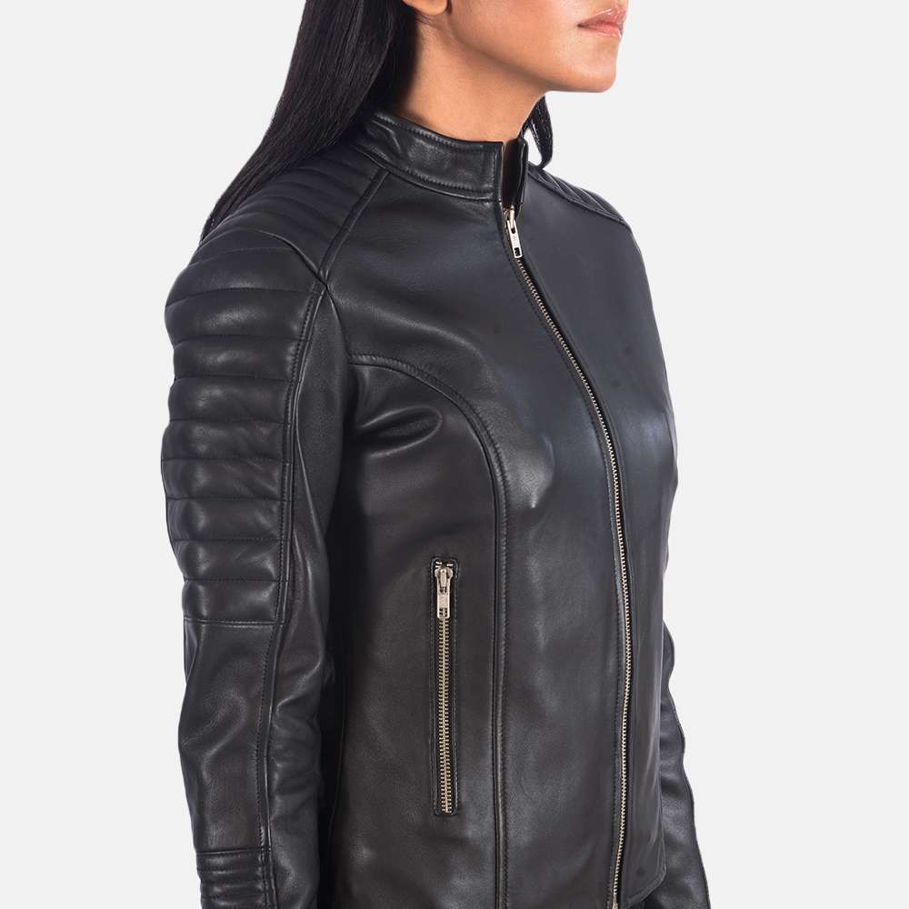 Adalyn Quilted Black Leather Biker Jacket - Image 2