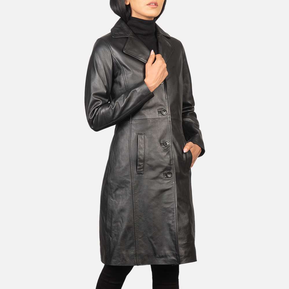 Hooded Leather Bomber Jacket - Image 5