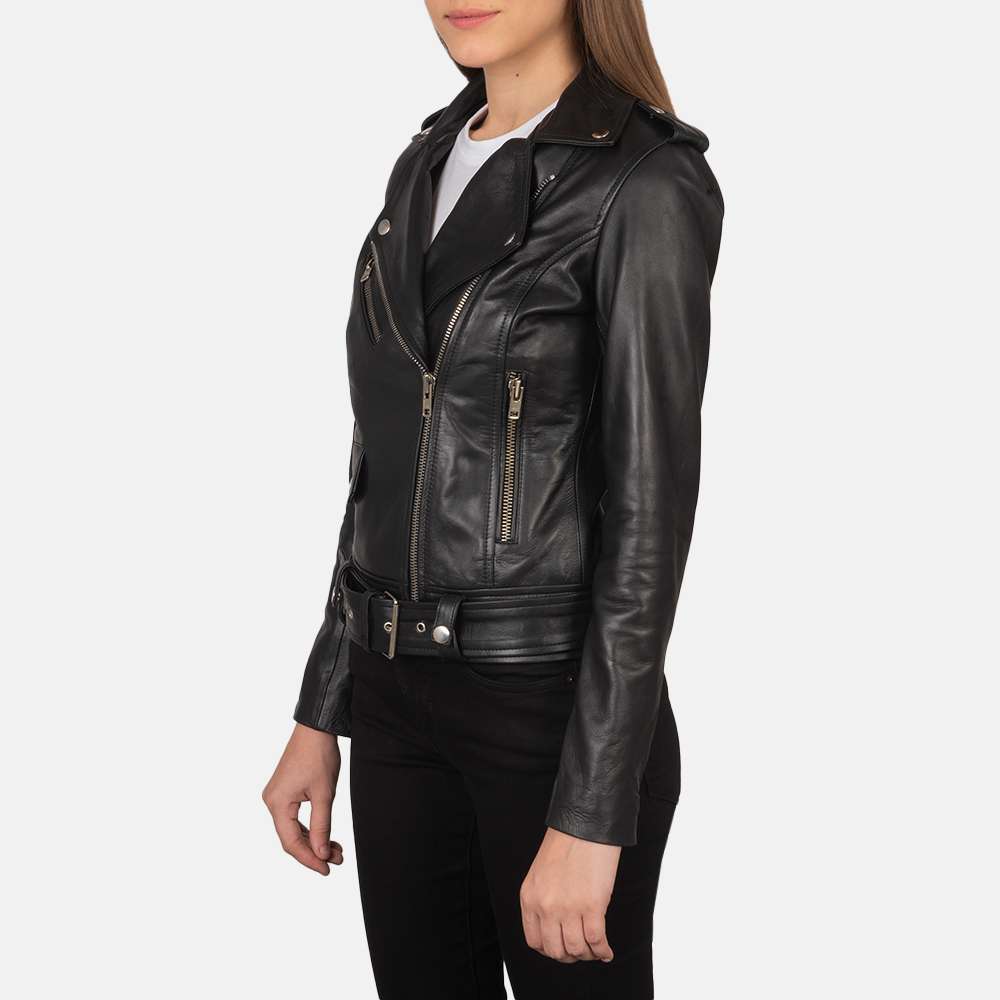 Alison Black Leather Biker Jacket - Image 6