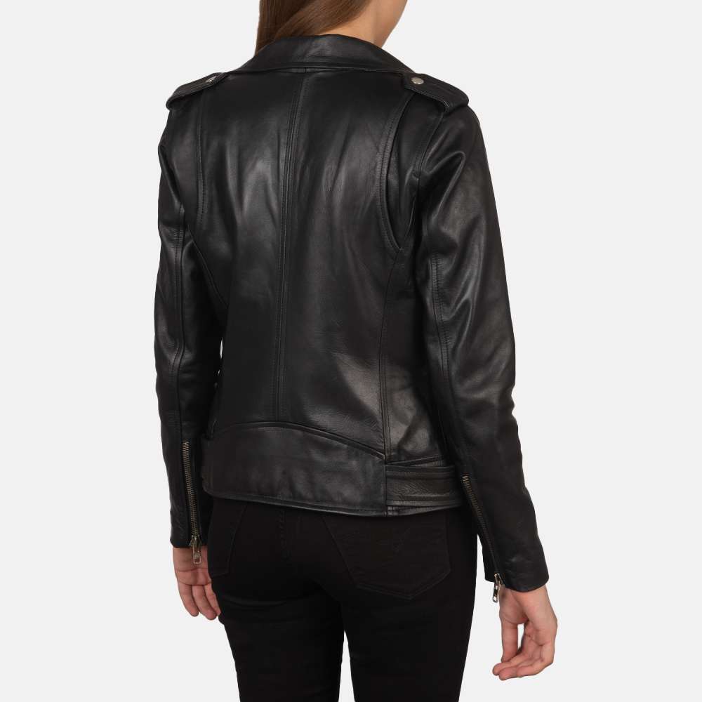 Alison Black Leather Biker Jacket - Image 5