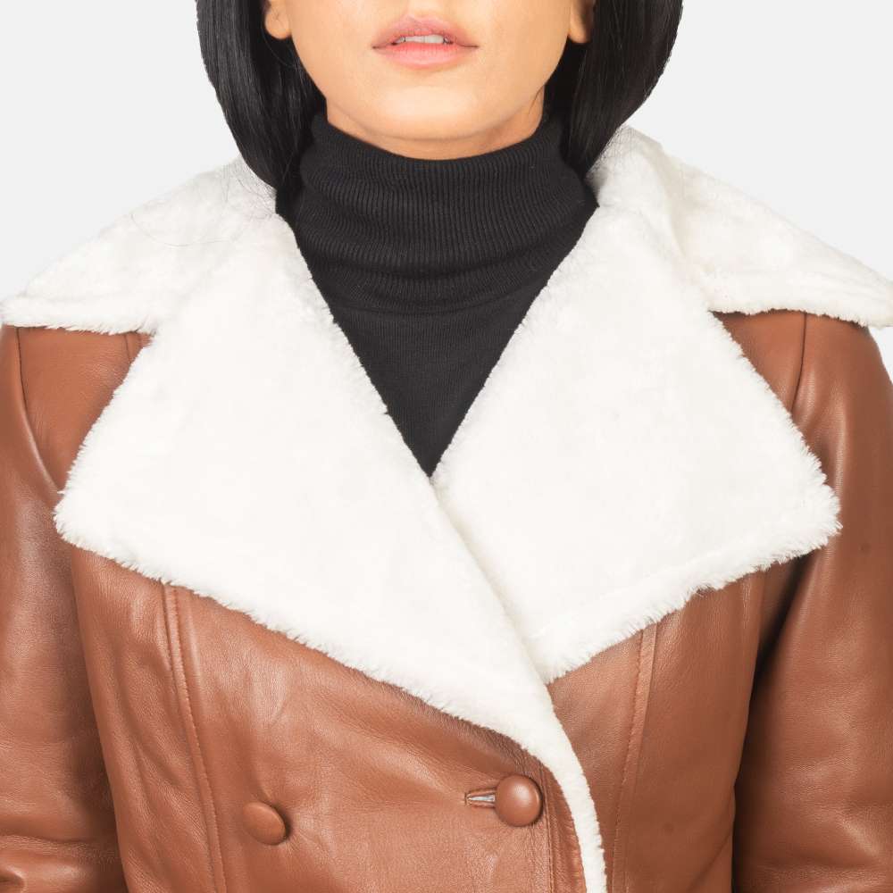 Amie Brown Double Breasted Shearling Coat - Image 3