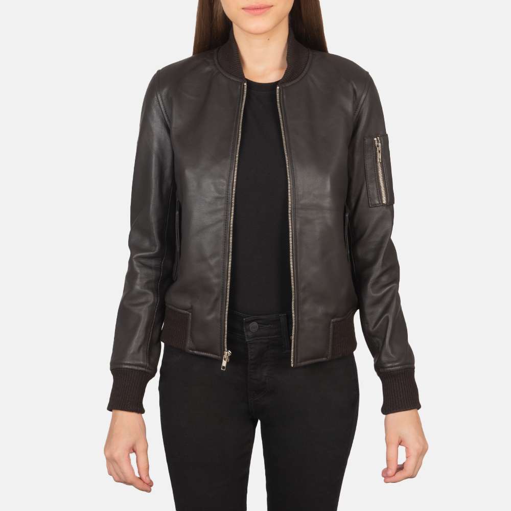 Ava Ma-1 Brown Leather Bomber Jacket - Image 2