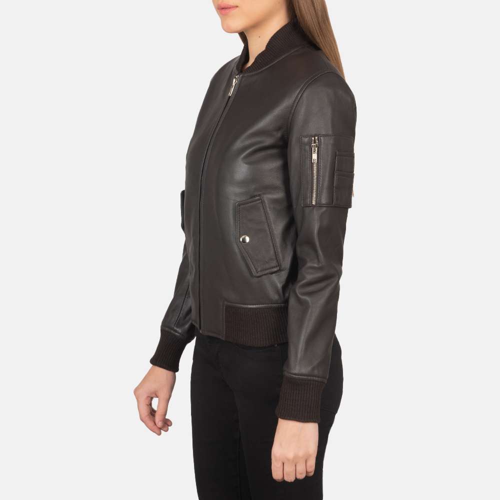 Ava Ma-1 Brown Leather Bomber Jacket - Image 3