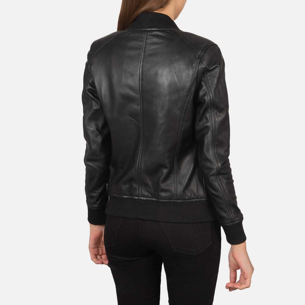 Bliss Black Leather Bomber Jacket - Image 5