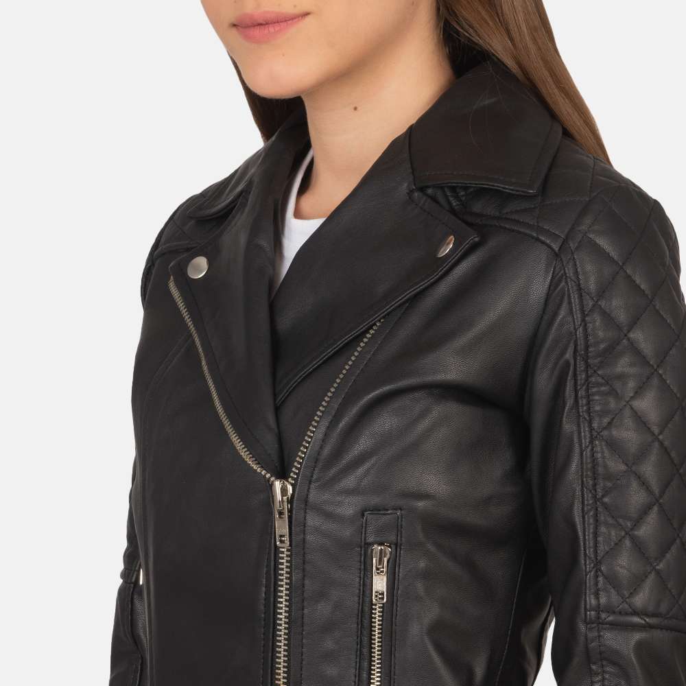 Carolyn Quilted Black Biker Jacket - Image 4