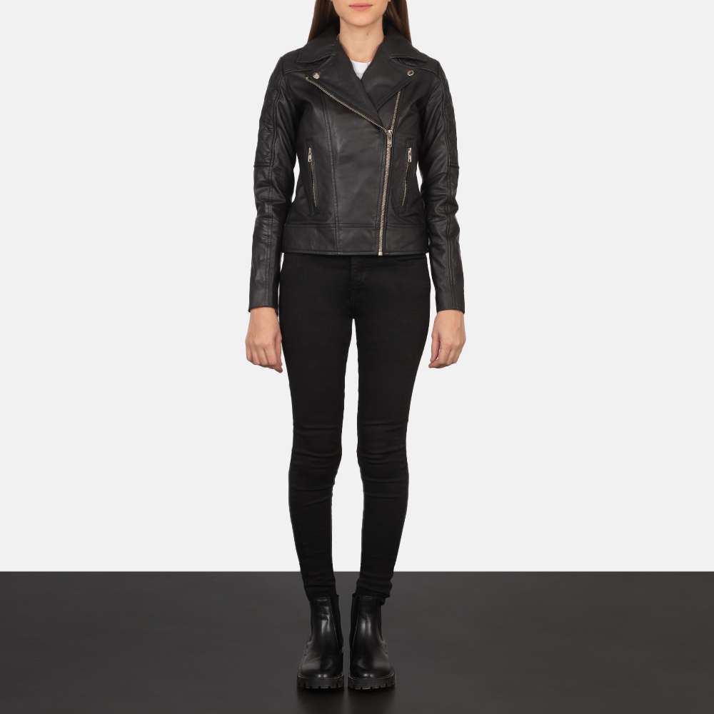 Carolyn Quilted Black Biker Jacket - Image 5