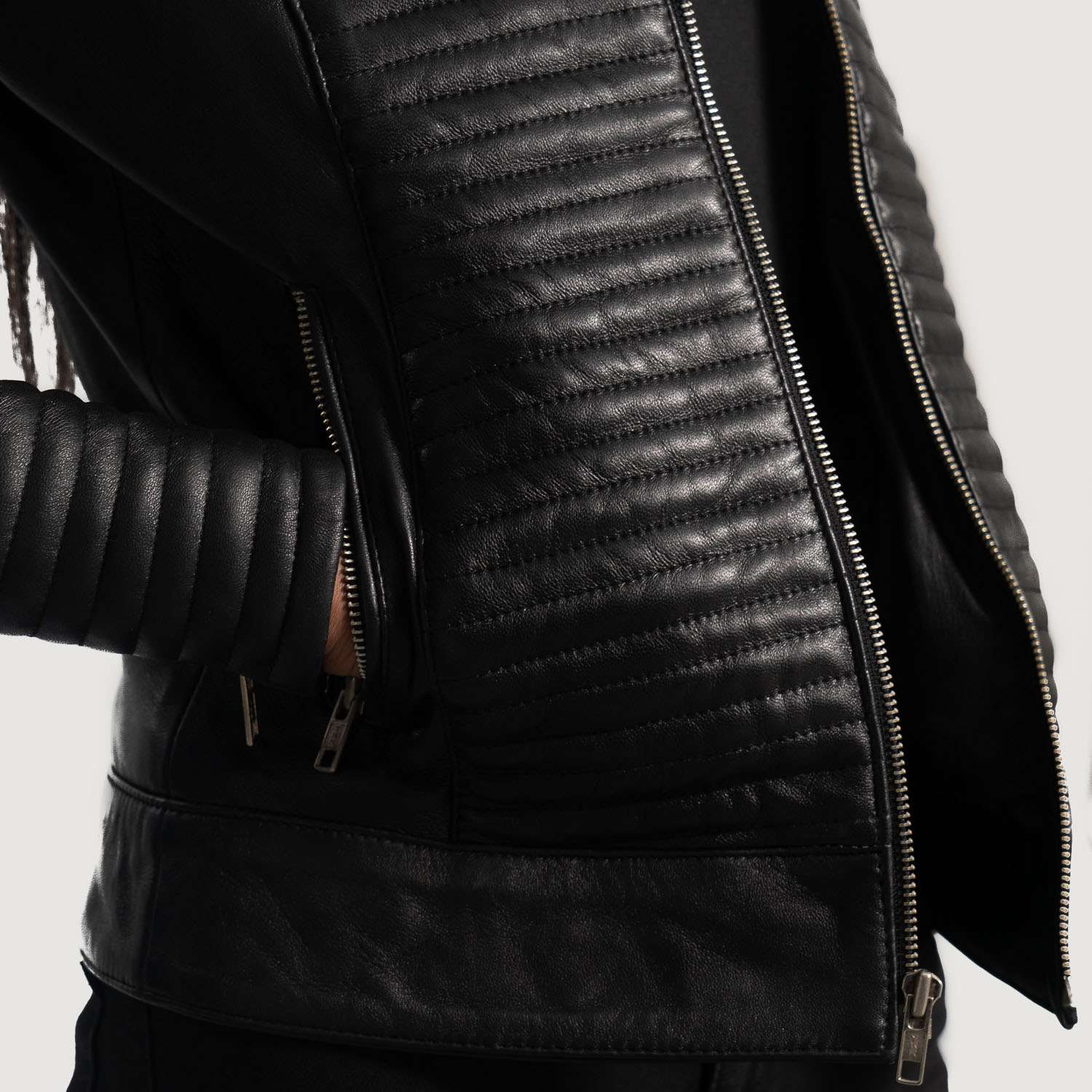 Cityscape Black Leather Biker Jacket - Image 4
