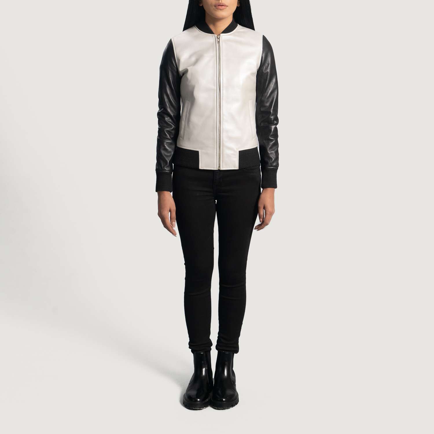 Cole Silver Leather Bomber Jacket - Image 2