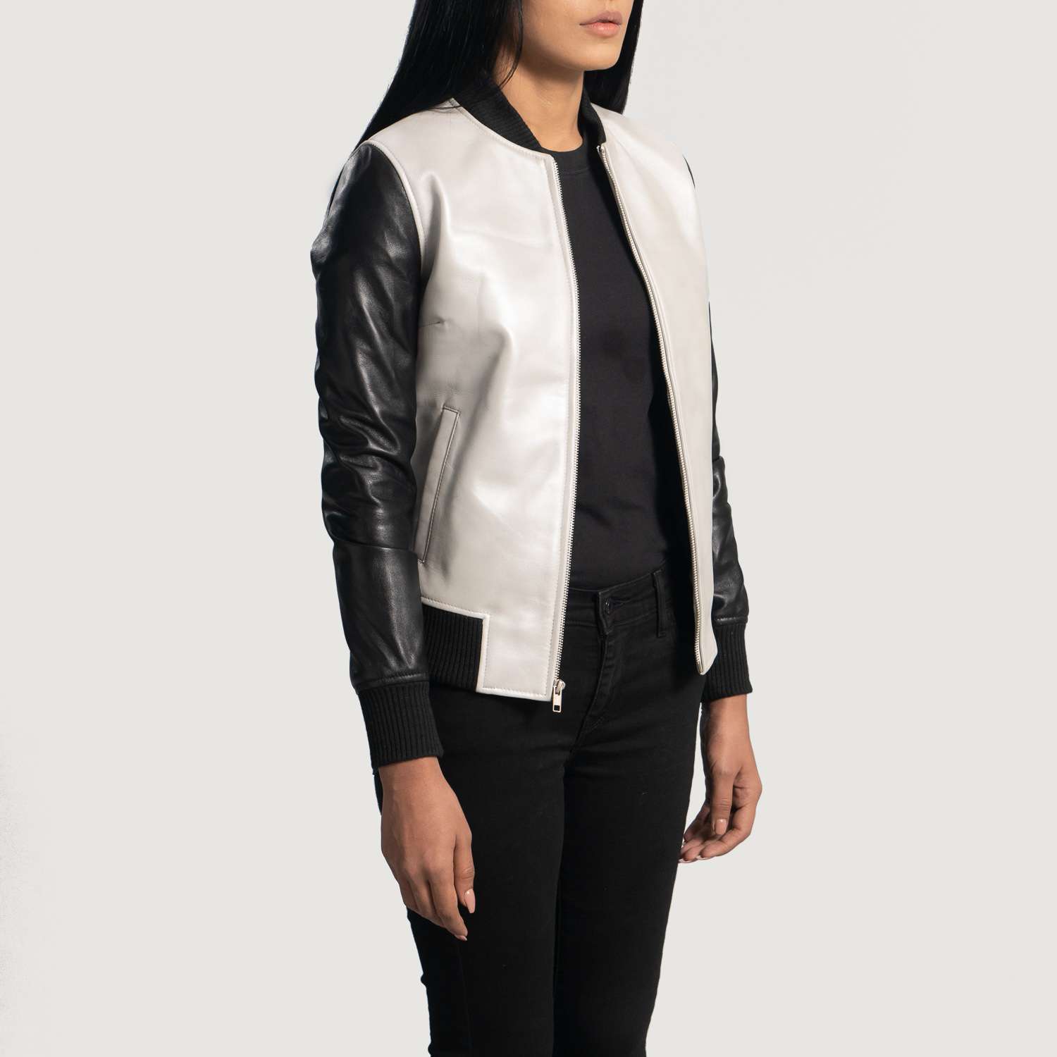 Cole Silver Leather Bomber Jacket - Image 6