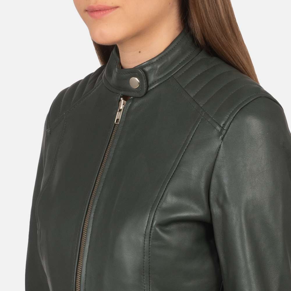 Kelsee Green Leather Biker Jacket - Image 2