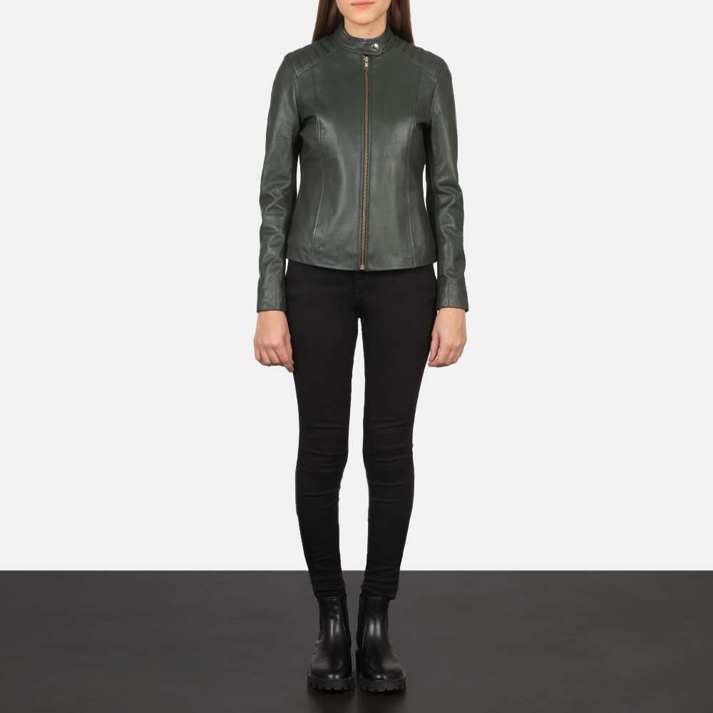Kelsee Green Leather Biker Jacket - Image 3