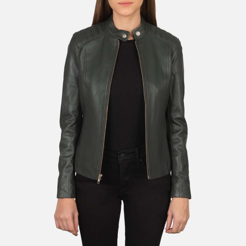 Kelsee Green Leather Biker Jacket - Image 5