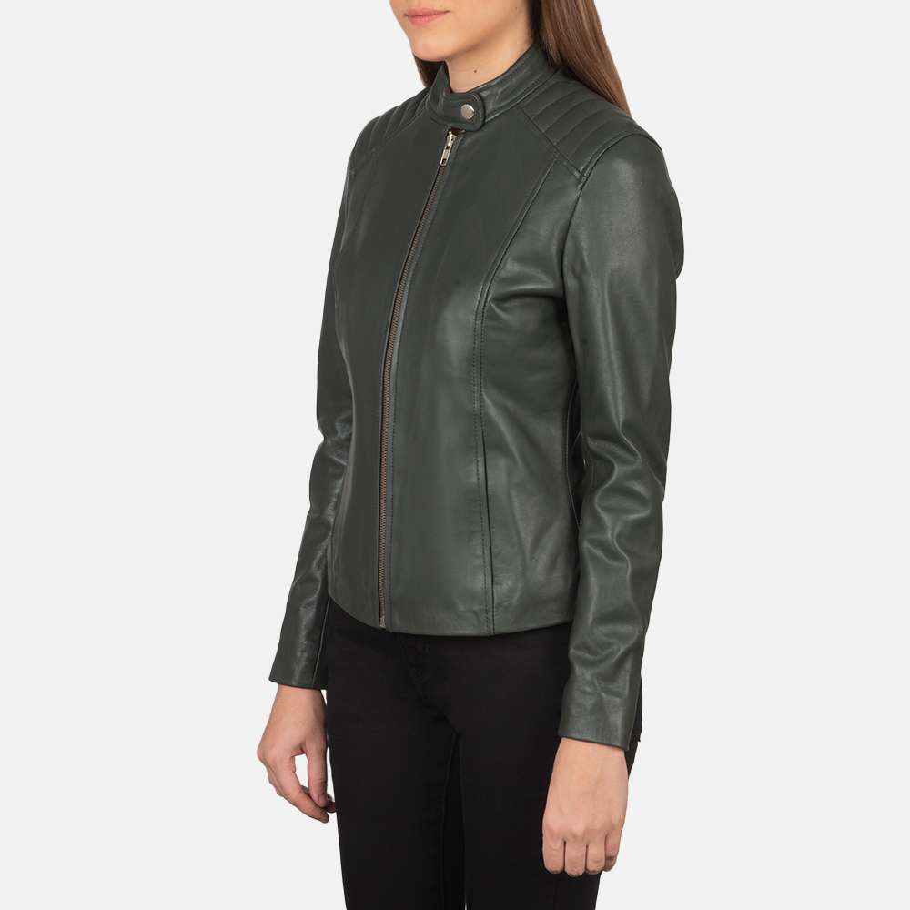 Kelsee Green Leather Biker Jacket - Image 6