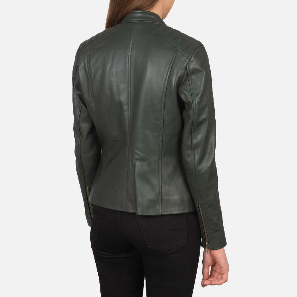 Kelsee Green Leather Biker Jacket - Image 7