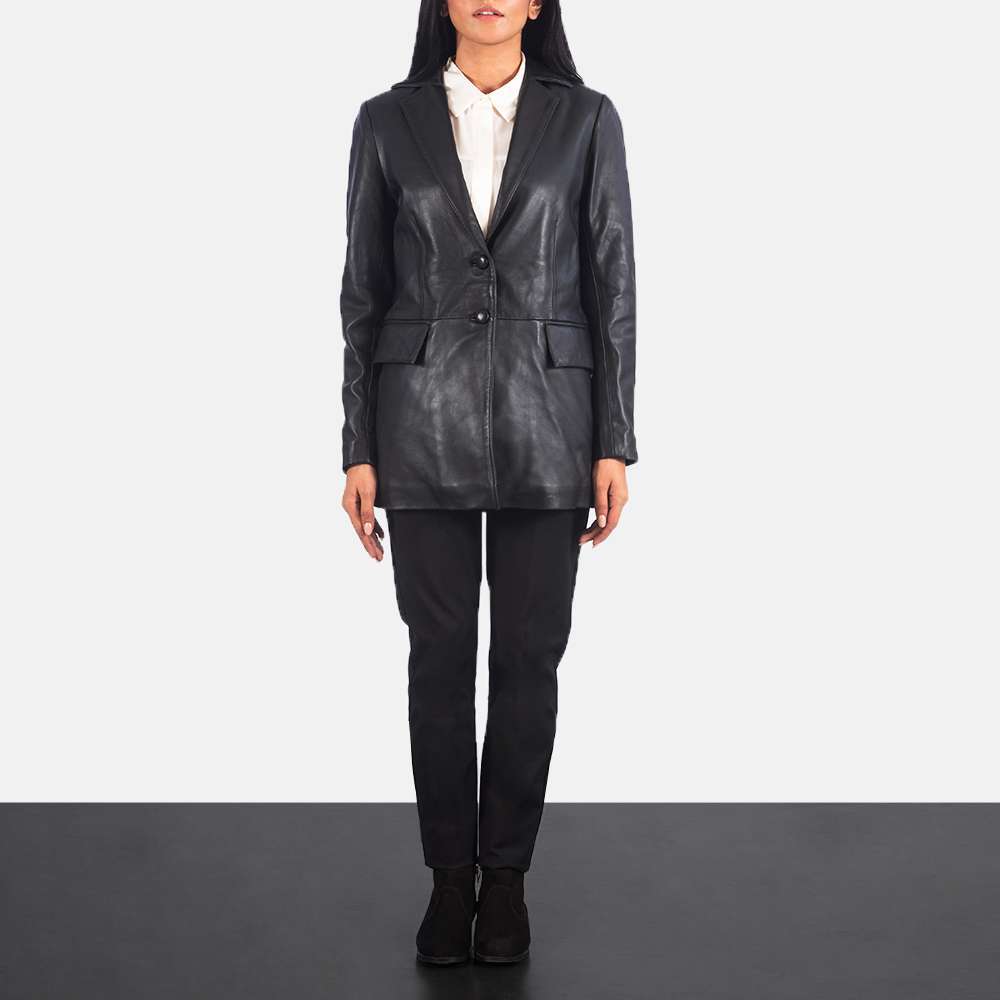 Marilyn Black Leather Blazer - Image 5