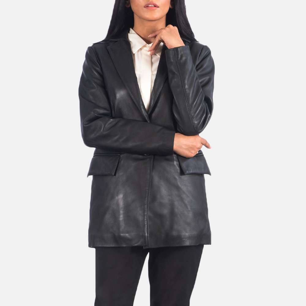 Marilyn Black Leather Blazer - Image 3